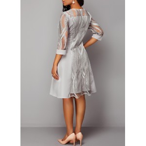 Lace Panel 3/4 Sleeve Light Grey Dress