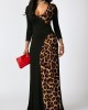 Contrast 3/4 Sleeve Leopard Maxi Dress