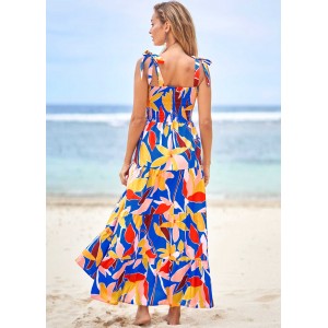 Floral Print Multi Color Tie Shoulder Dress