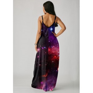 Starry Night Print Side Pocket Maxi Dress