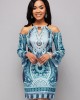 Long Sleeve Bib Neck Tribal Print Bodycon Dress