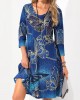 Butterfly Print 3/4 Sleeve Blue Dress