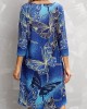 Butterfly Print 3/4 Sleeve Blue Dress