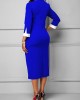 Checkered Print 3/4 Sleeve Royal Blue Dress