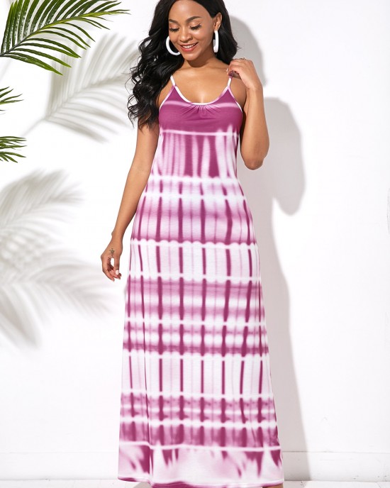 Spaghetti Strap Printed Ladder Cutout Back Maxi Dress