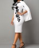 Round neck dress with floral print and cape sleeve