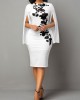 Round neck dress with floral print and cape sleeve