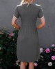 Light Grey Lace Stitching Petal Sleeve Dress