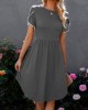 Light Grey Lace Stitching Petal Sleeve Dress