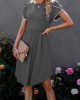 Light Grey Lace Stitching Petal Sleeve Dress