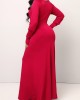 Wine Red Round Neck Long Sleeve Maxi Dress