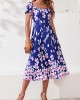 Floral Print Square Collar Navy Blue Dress