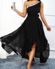 High Waist Asymmetric Hem One Shoulder Dress