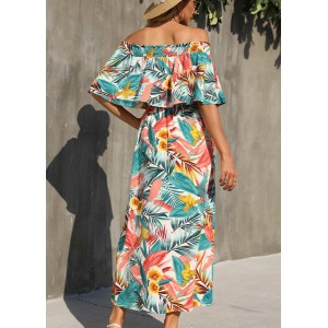 Multi Color Tropical Print Off Shoulder Dress