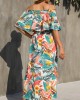 Multi Color Tropical Print Off Shoulder Dress