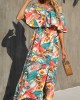 Multi Color Tropical Print Off Shoulder Dress