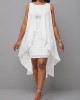 White Hollow Embroidered Round Neck Sleeveless Dress