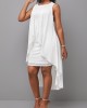 White Hollow Embroidered Round Neck Sleeveless Dress