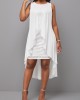 White Hollow Embroidered Round Neck Sleeveless Dress