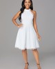 Solid Pierced Mock Neck Sleeveless Dress