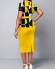 Geometric Print Round Neck Yellow Short Sleeve Dress