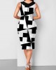 V Neck Geometric Print Sleeveless Dress