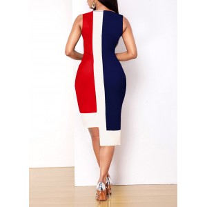 Sleeveless Asymmetric Hem Contrast Dress