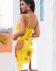 Back Slit Sunflower Print Spaghetti Strap Dress