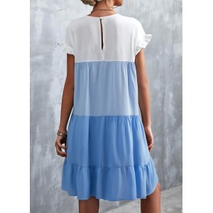 Contrast Short Sleeve Round Neck Dress