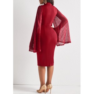 Wine Red Long Sleeve Sheath Dress