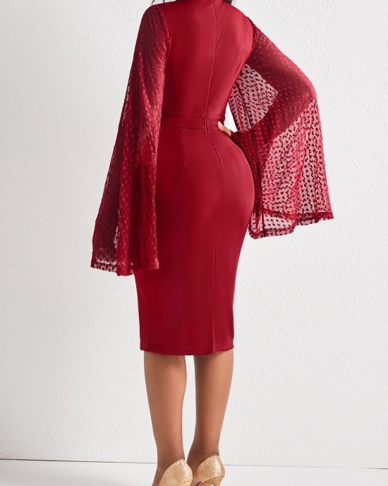 Wine Red Long Sleeve Sheath Dress