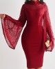 Wine Red Long Sleeve Sheath Dress