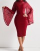 Wine Red Long Sleeve Sheath Dress