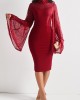 Wine Red Long Sleeve Sheath Dress