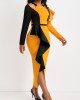 Contrast Color Ruffle Yellow Bodycon Dress