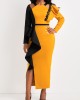 Contrast Color Ruffle Yellow Bodycon Dress