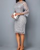 Round Neck Scalloped Hem Light Grey Lace Sheath Dress