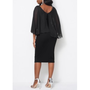 Cape Sleeve Black V Neck Dress