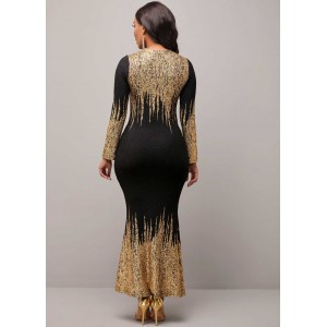 Ombre Long Sleeve Golden Mermaid Dress