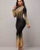 Ombre Long Sleeve Golden Mermaid Dress