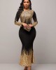 Ombre Long Sleeve Golden Mermaid Dress