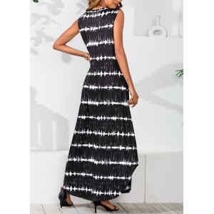 Tie Dye Print Black V Neck Maxi Dress