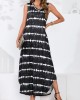 Tie Dye Print Black V Neck Maxi Dress