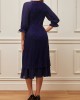 Navy Blue Lace Patchwork V Neck Dress