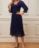 Navy Blue Lace Patchwork V Neck Dress