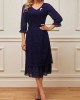 Navy Blue Lace Patchwork V Neck Dress