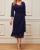 Navy Blue Lace Patchwork V Neck Dress