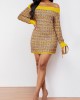 Off Shoulder Long Sleeve Contrast Sweater Dress