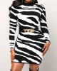 Zebra Long Sleeve Stripe Print Black Dress