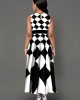 Sleeveless Geometric Print Side Poclket Maxi Dress